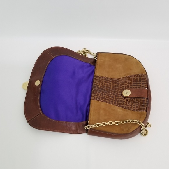 Henri Bendel Suede Brown Gold Chain Small Bag - Picture 5 of 8